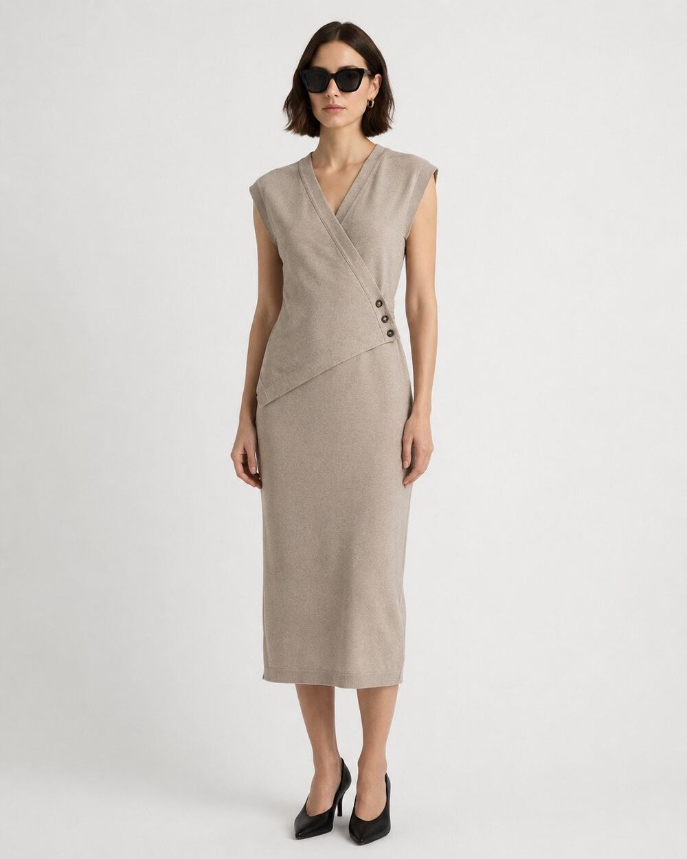 Modern Citizen Linen Cotton Blend Wrap Midi Dress Taupe Minimalist Size Small